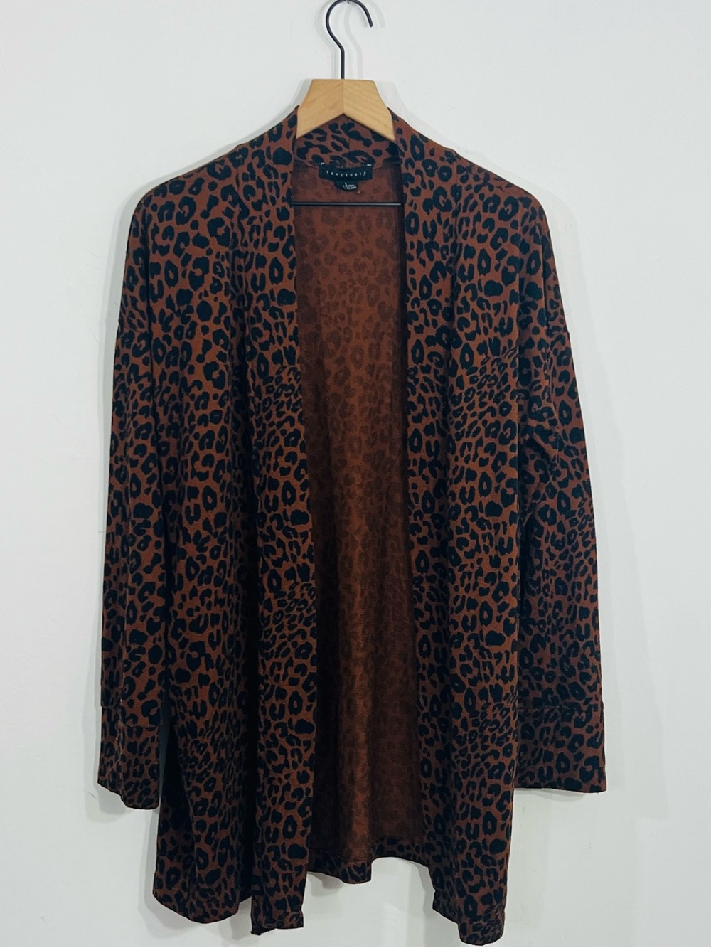 Sanctuary Long Sleeve Open Front Long Length Animal Print Knit Cardigan Size L